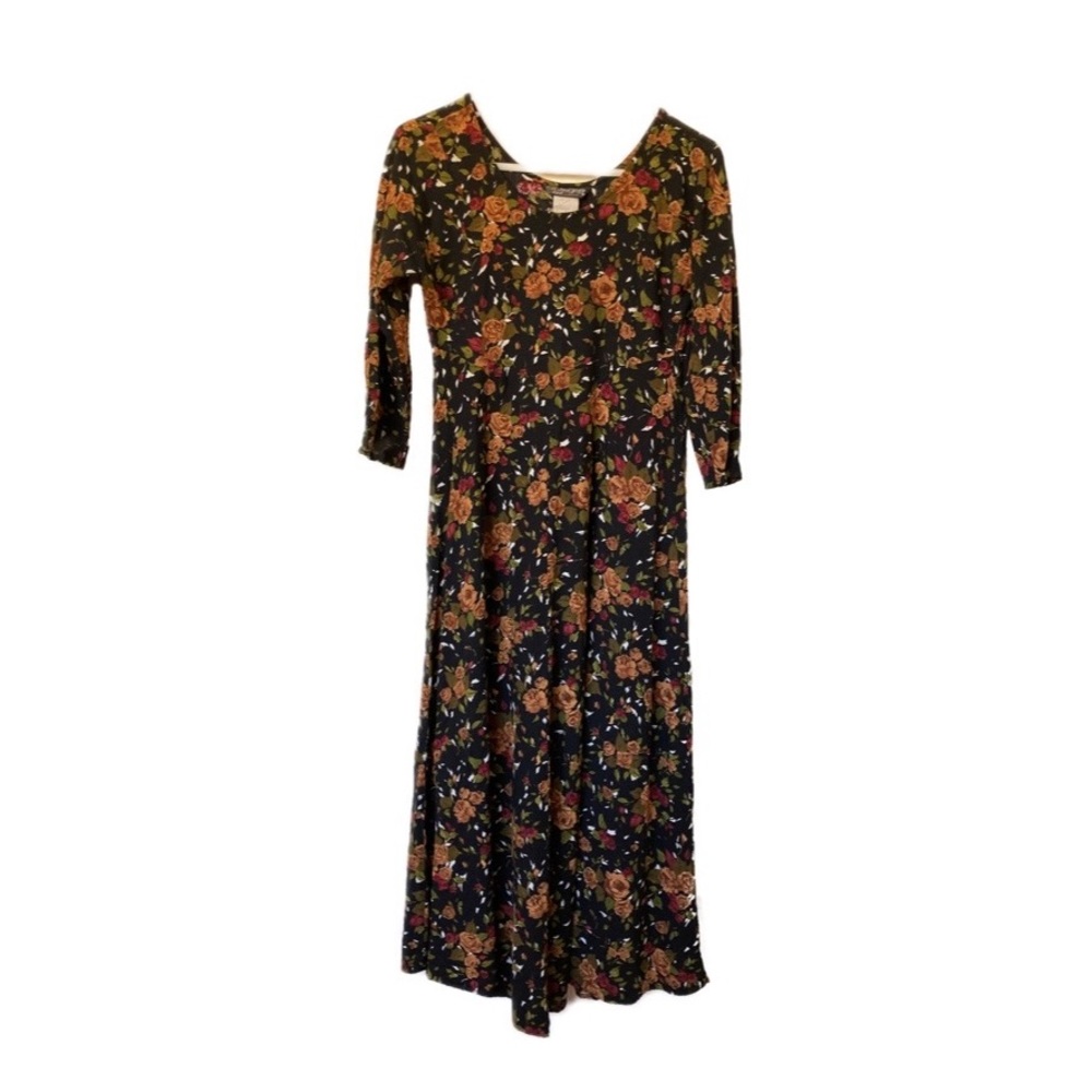 Vintage 90s Dark Floral Midi Dress